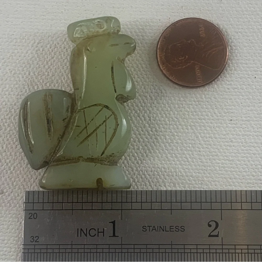 Vintage Chinese Zodiac Jade Rooster Pendant Bead Hand Carved Miniature Animal